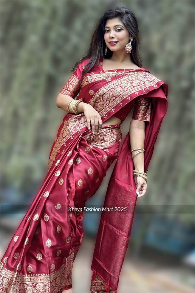 প্রিমিয়াম জাপানি সিল্ক শাড়ি + ম্যাচিং ব্লাউজ পিচ
