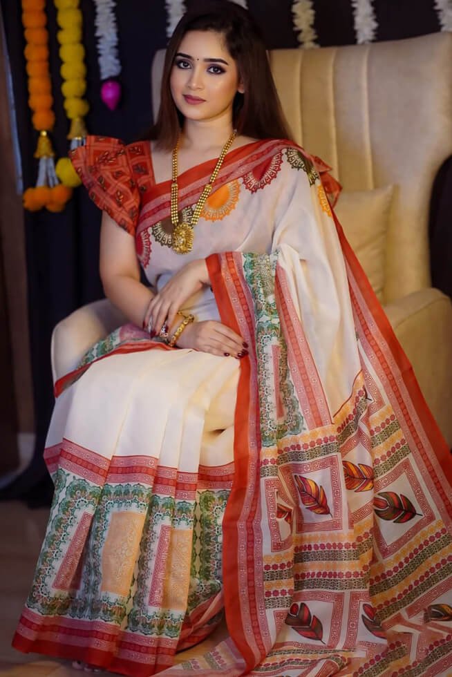 প্রিমিয়াম সেমি সিল্ক ডিজিটাল প্রিন্ট শাড়ি + ম্যাচিং ব্লাউজ পিচ